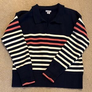 L.L. Bean Navy, White, Coral stripe polo sweater